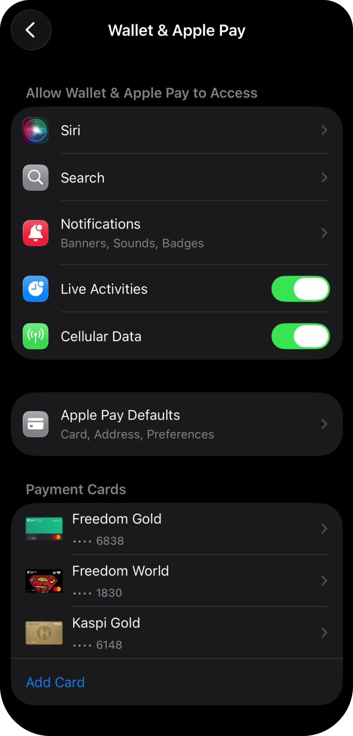 Berechtigungen für Wallet & Apple Pay