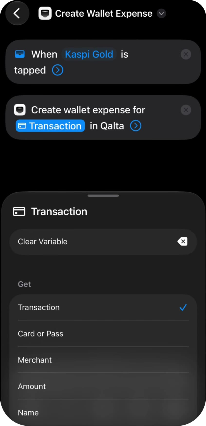 Transaction properties: tap Amount