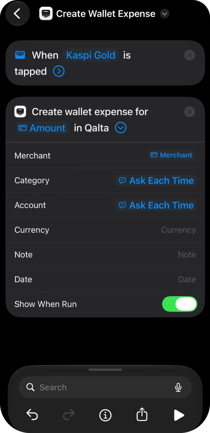Category, Account, and Show When Run