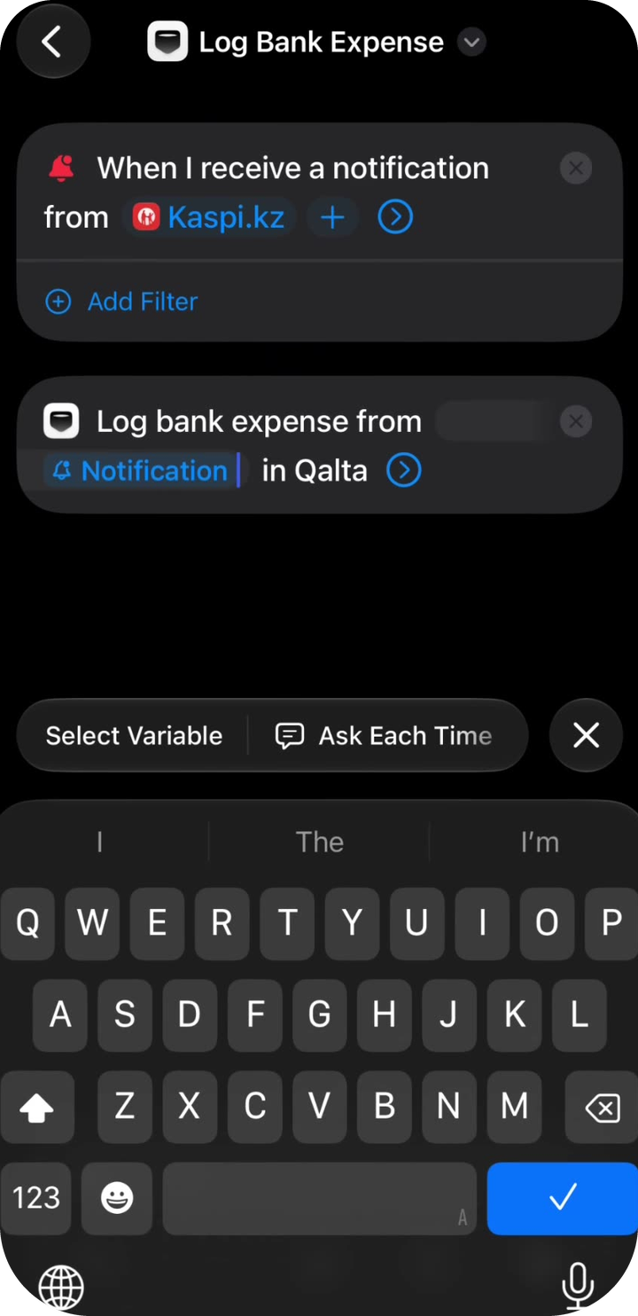 Sélectionner une variable avec la puce Notification